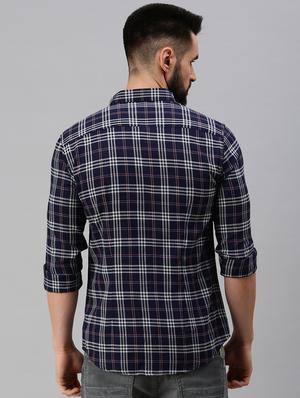 navy blue checkered casual shirt - 18537435 - Standard Image - 3
