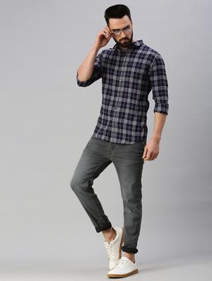 navy blue checkered casual shirt - 18537435 - Standard Image - 4