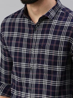 navy blue checkered casual shirt - 18537435 - Standard Image - 5