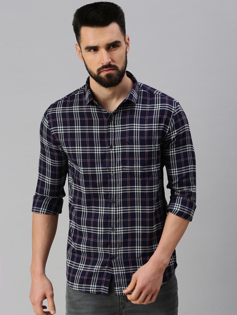 navy blue checkered casual shirt - 18537435 - Zoom Image - 1