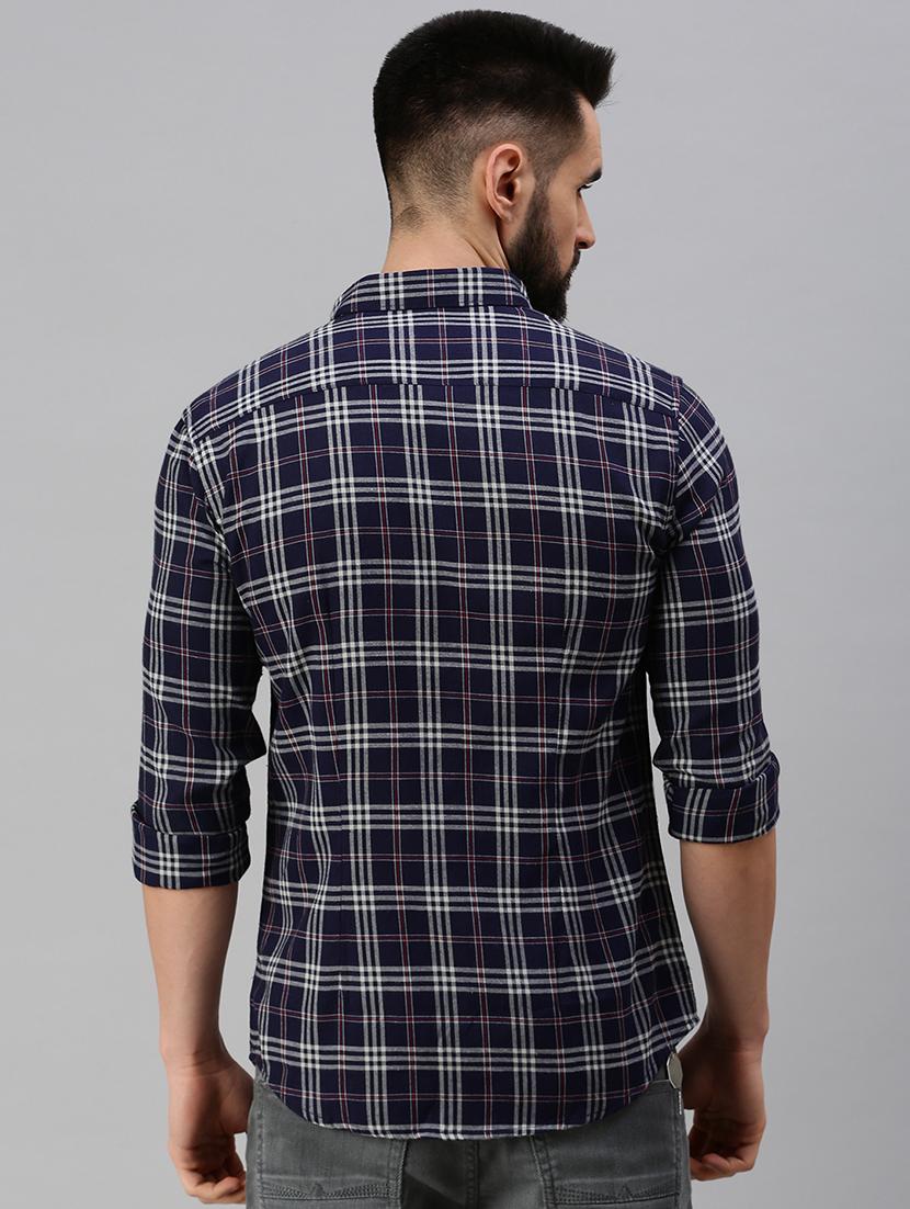navy blue checkered casual shirt - 18537435 - Zoom Image - 3