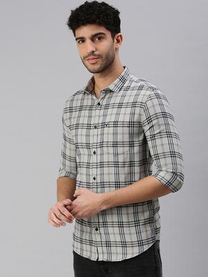 grey checkered casual shirt - 18537499 - Standard Image - 2