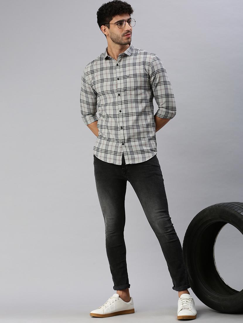 grey checkered casual shirt - 18537499 - Zoom Image - 4