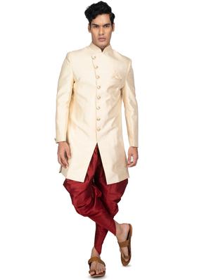 solid silk blend ethnic wear sherwani set - 18537589 - Standard Image - 3