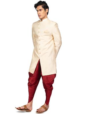 solid silk blend ethnic wear sherwani set - 18537589 - Standard Image - 4