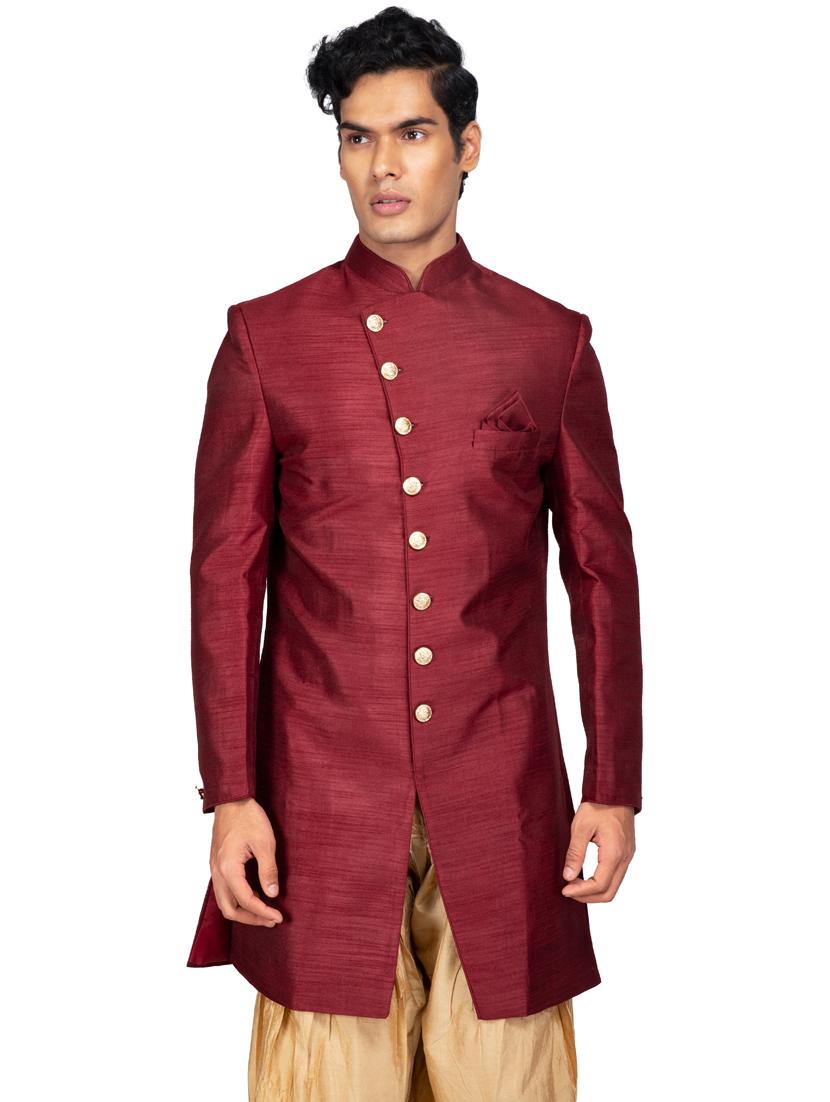 self designed silk blend ethnic wear sherwani set - 18537591 - Zoom Image - 1