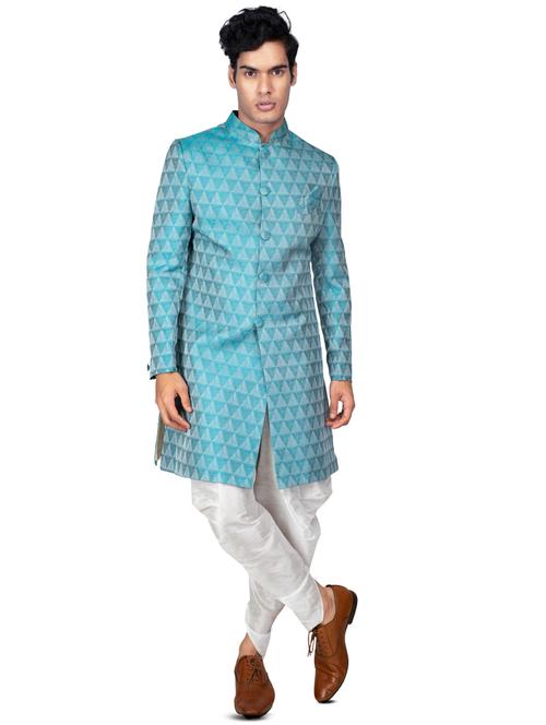 self designed silk blend sherwani ethnic wear set - 18537598 - Standard Image - 1