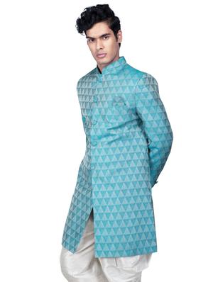 self designed silk blend sherwani ethnic wear set - 18537598 - Standard Image - 3