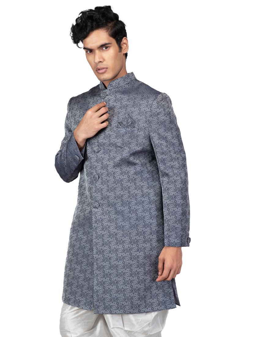 self designed silk blend sherwani ethnic wear set - 18537599 - Zoom Image - 1