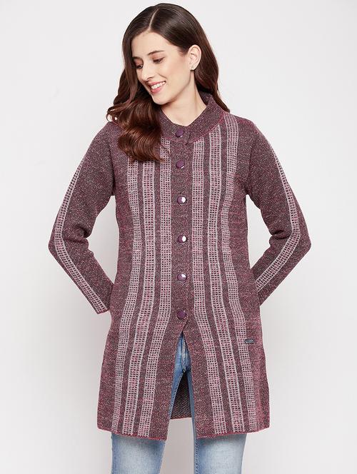 round neck striped long cardigan - 18539467 - Standard Image - 1