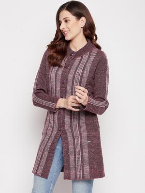 round neck striped long cardigan - 18539467 - Standard Image - 2