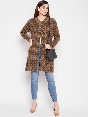round neck self design long cardigan - 18539468 - Standard Image - 4