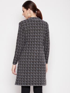 round neck self design long cardigan - 18539469 - Standard Image - 3