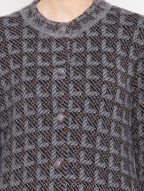 round neck self design long cardigan - 18539469 - Zoom Image - 5