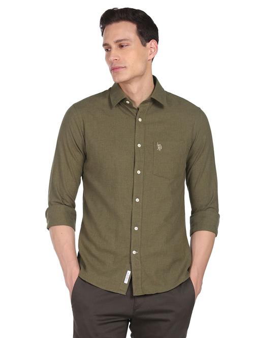 olive green solid casual shirt - 18542894 - Standard Image - 1