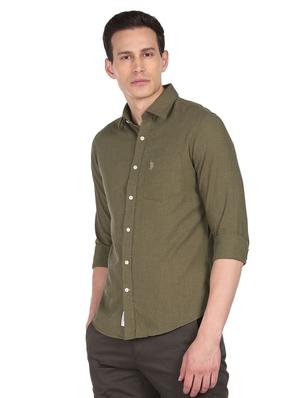 olive green solid casual shirt - 18542894 - Standard Image - 2