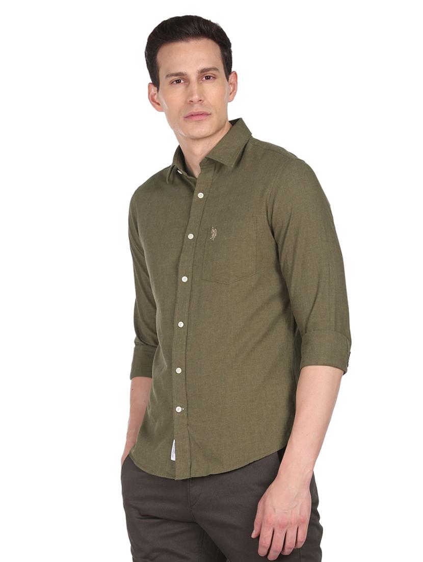 olive green solid casual shirt - 18542894 - Zoom Image - 2