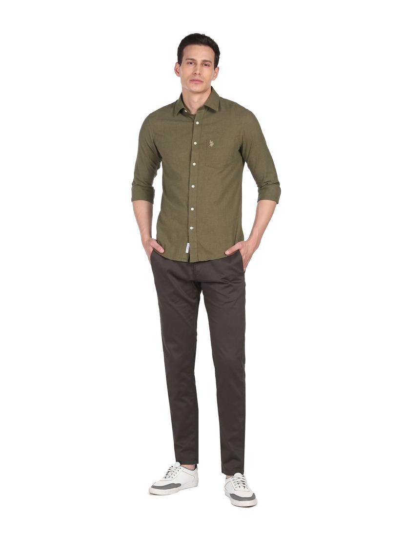 olive green solid casual shirt - 18542894 - Zoom Image - 4