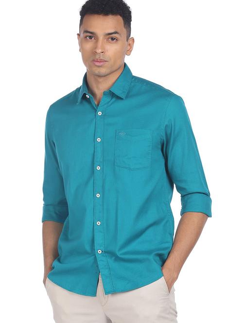 blue solid casual shirt - 18544110 - Standard Image - 1