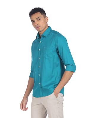 blue solid casual shirt - 18544110 - Standard Image - 2