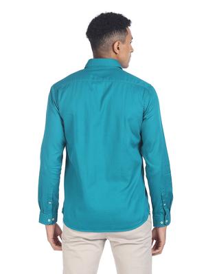 blue solid casual shirt - 18544110 - Standard Image - 3