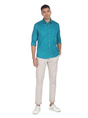 blue solid casual shirt - 18544110 - Standard Image - 4