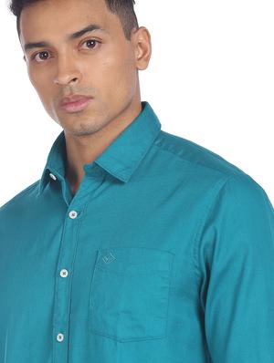 blue solid casual shirt - 18544110 - Standard Image - 5