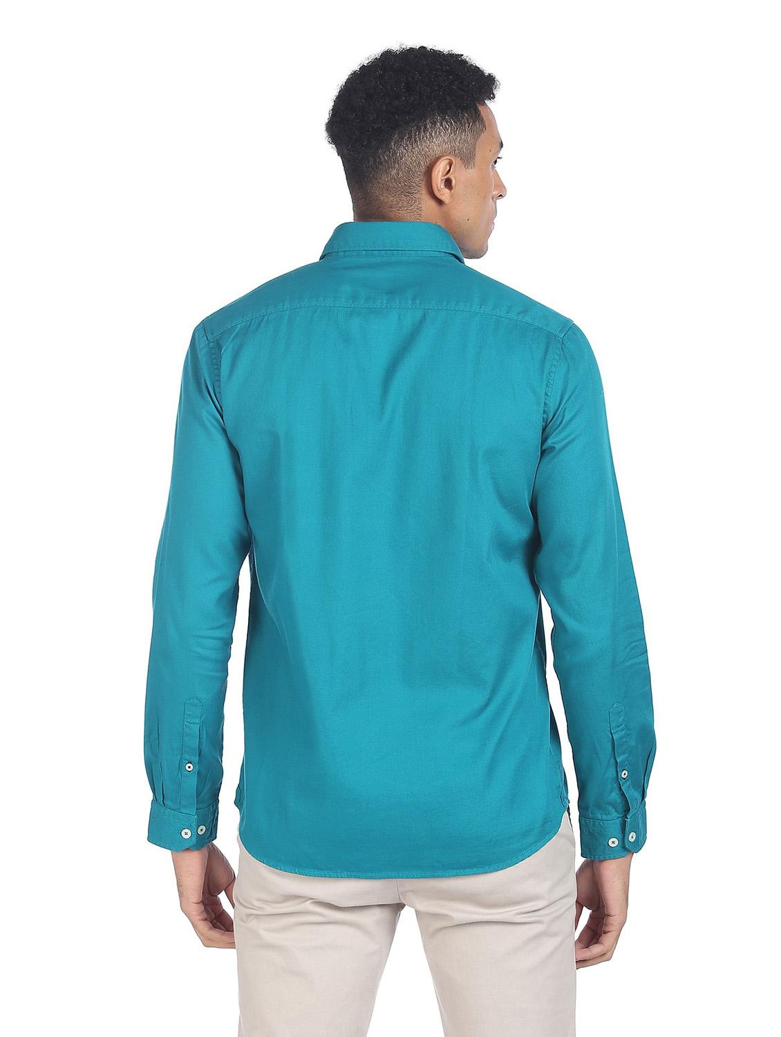 blue solid casual shirt - 18544110 - Zoom Image - 3