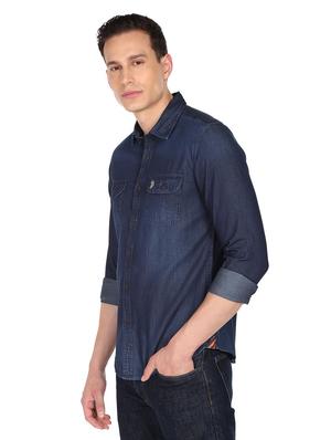 blue solid casual shirt - 18544210 - Standard Image - 2