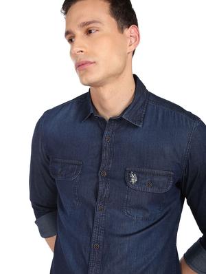 blue solid casual shirt - 18544210 - Standard Image - 5