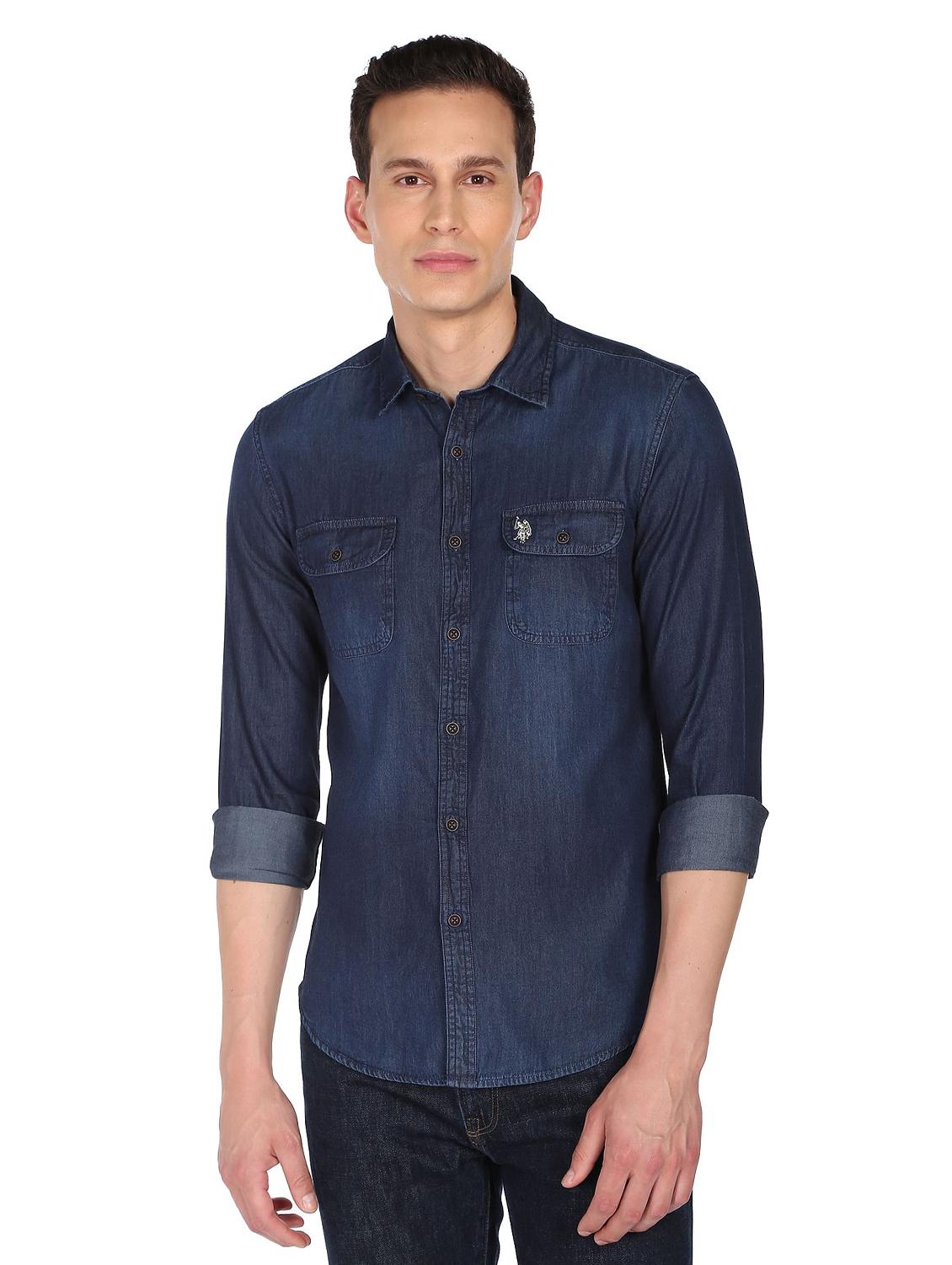 blue solid casual shirt - 18544210 - Zoom Image - 1