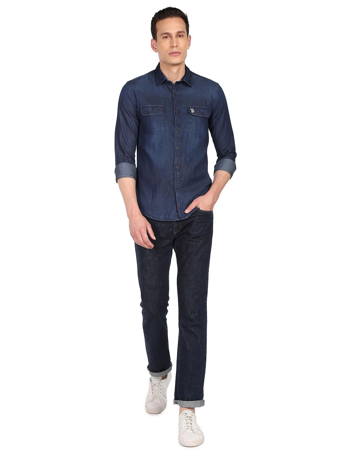 blue solid casual shirt - 18544210 - Zoom Image - 4