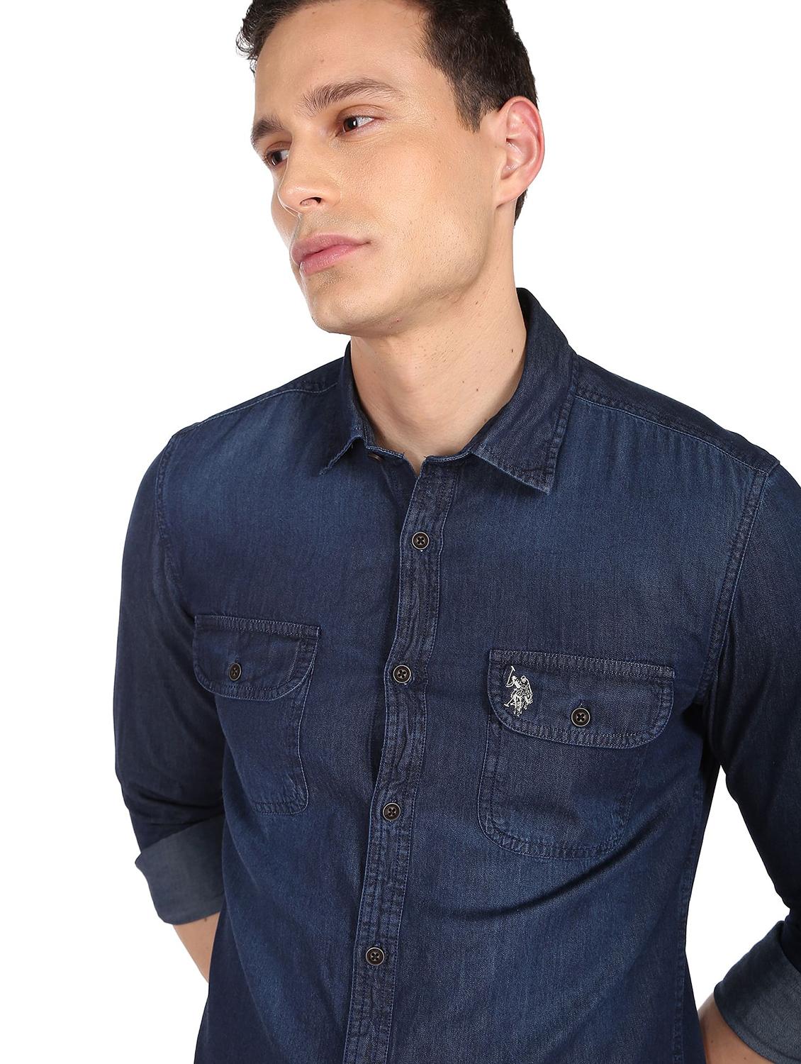 blue solid casual shirt - 18544210 - Zoom Image - 5