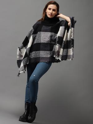 turtle neck checkered poncho - 18545261 - Standard Image - 2