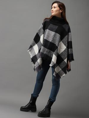 turtle neck checkered poncho - 18545261 - Standard Image - 3