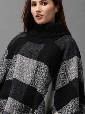 turtle neck checkered poncho - 18545261 - Standard Image - 6
