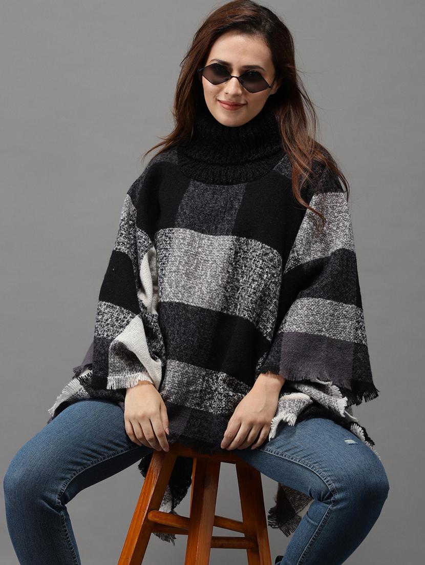 turtle neck checkered poncho - 18545261 - Zoom Image - 1