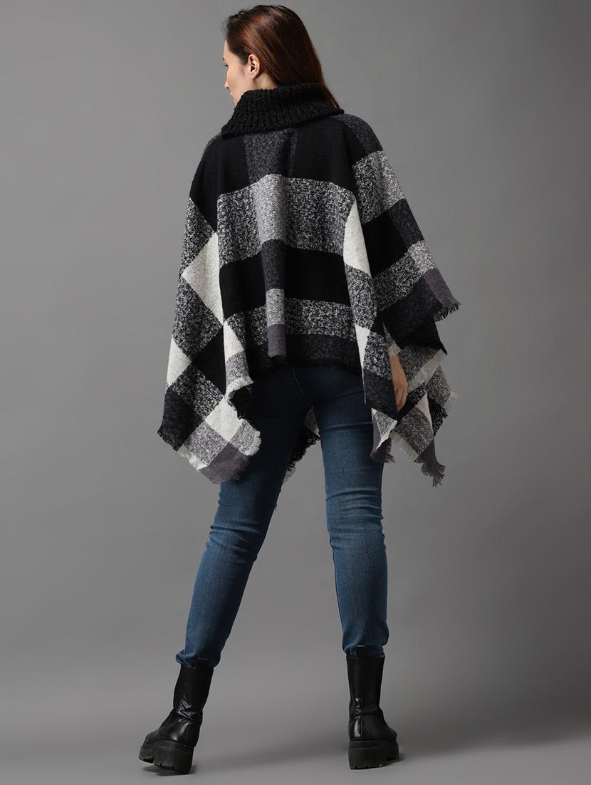 turtle neck checkered poncho - 18545261 - Zoom Image - 4