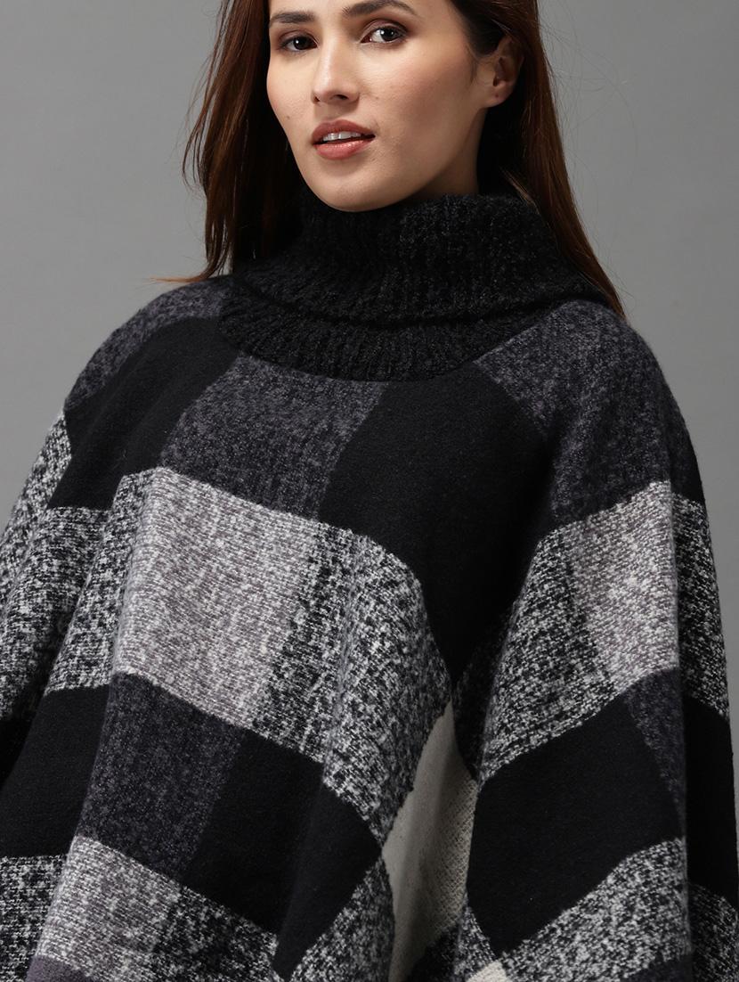 turtle neck checkered poncho - 18545261 - Zoom Image - 6