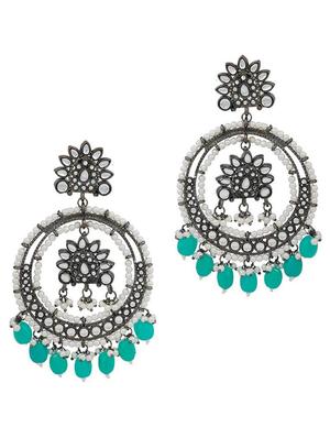 green & white chandbali design drop earrings - 18551172 - Standard Image - 2