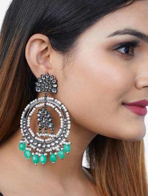green & white chandbali design drop earrings - 18551172 - Standard Image - 3