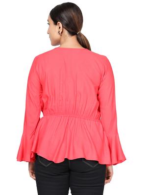 bell sleeved solid peplum top - 18560046 - Standard Image - 3