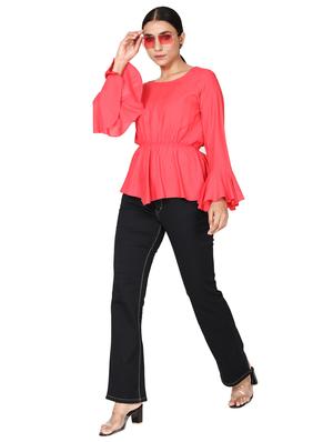 bell sleeved solid peplum top - 18560046 - Standard Image - 4