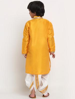 boys yellow solid dhoti kurta set - 18565312 - Standard Image - 3