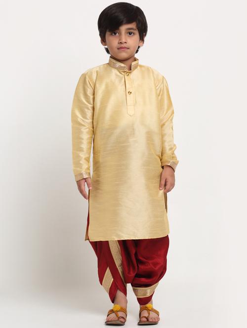 boys gold solid dhoti kurta set - 18565319 - Standard Image - 1