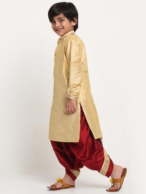 boys gold solid dhoti kurta set - 18565319 - Standard Image - 2
