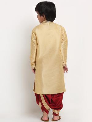 boys gold solid dhoti kurta set - 18565319 - Standard Image - 3