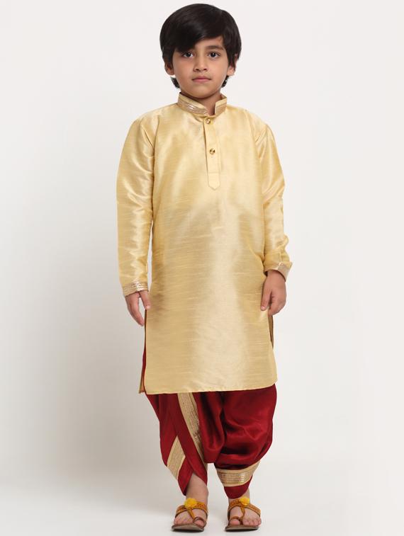 boys gold solid dhoti kurta set - 18565319 - Zoom Image - 1