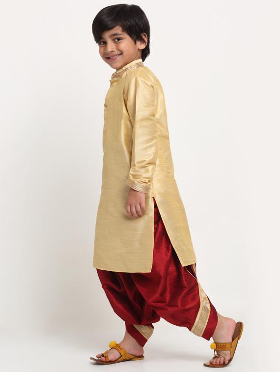 boys gold solid dhoti kurta set - 18565319 - Zoom Image - 2