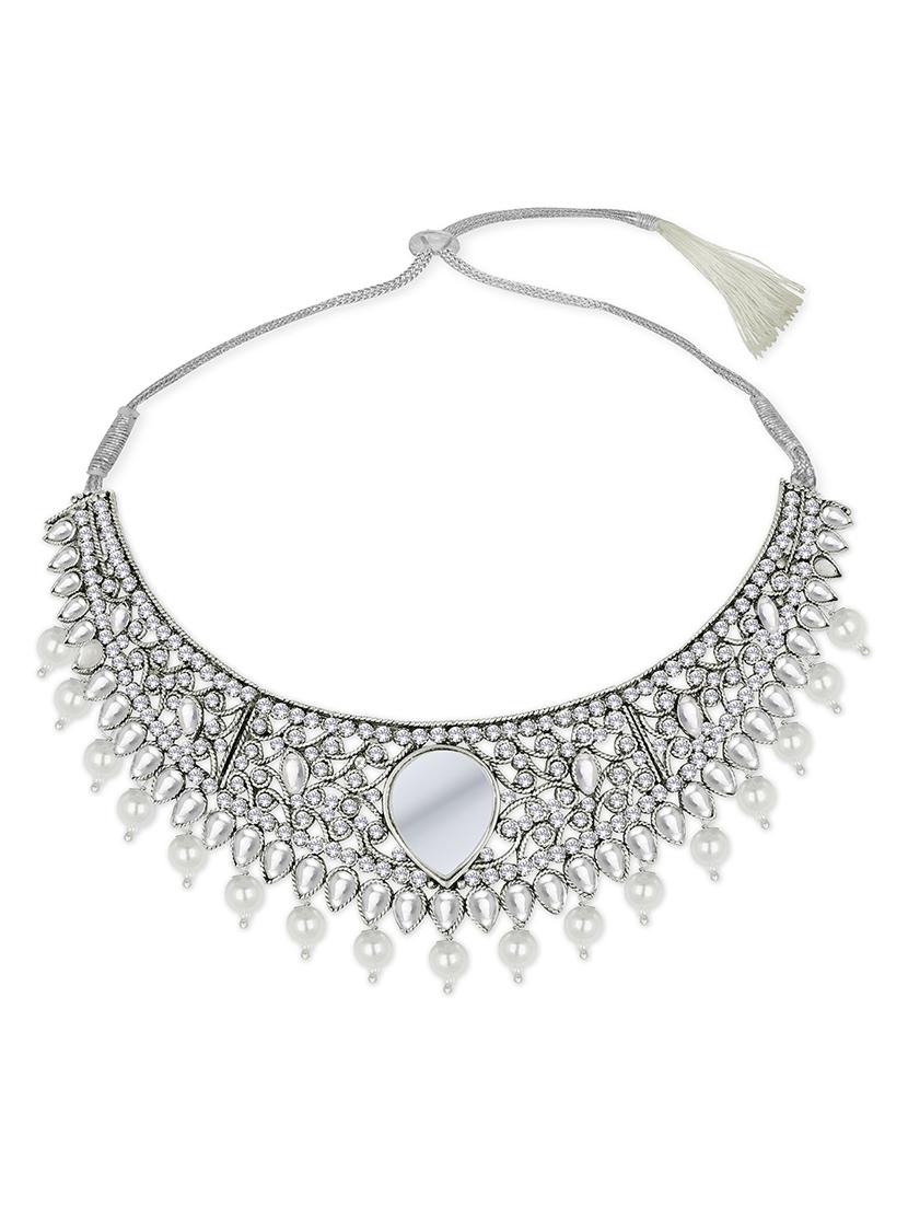 silver plated necklace earing set - 18566723 - Zoom Image - 2